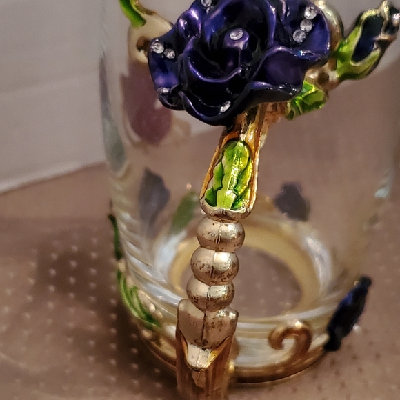 ARC-350 France Clear Glass Tea/Coffee Jeweled Enamel Floral & Butterfly Mug - Picture 3 of 10